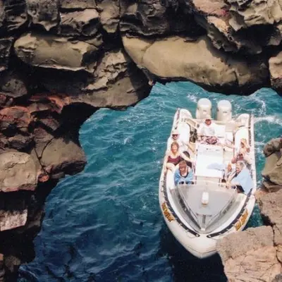 An aerial view of one of the boats