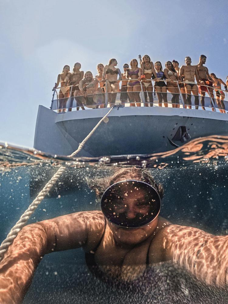 group of snorkelers on a boat